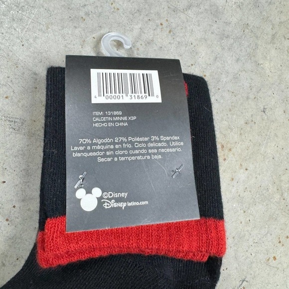 Disney Minnie Mouse 3 Pack Of Socks Womens Size 4-8 Red & Black - Picture 3 of 4